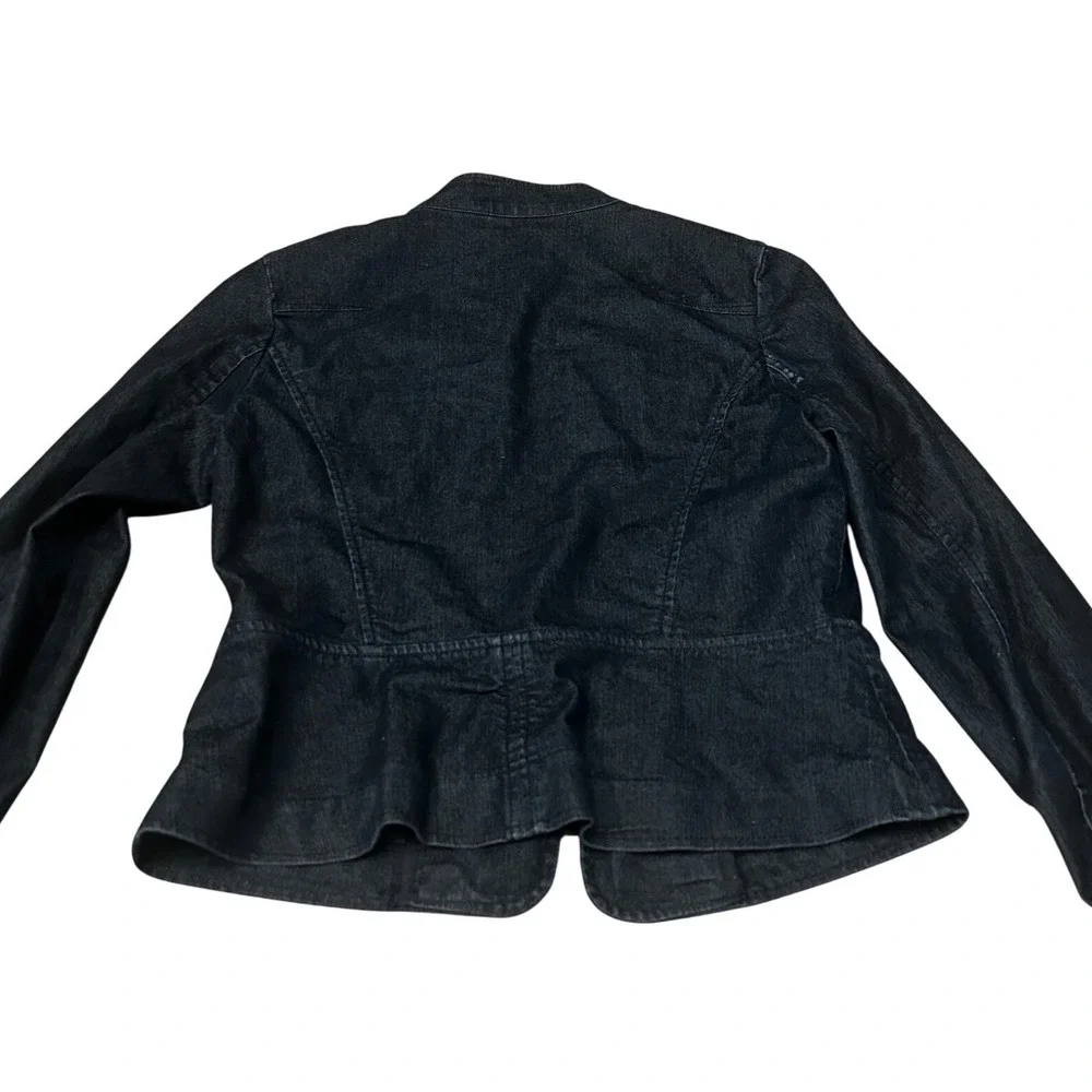 Apostrophe Stretch Dark Wash Denim Moto Jacket Mock Neck Peplum Blue Womens 6 - Picture 6 of 6